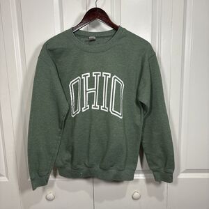 Gildan Ohio Sweatshirt Womens S Green Crewneck College Pullover Minimalist